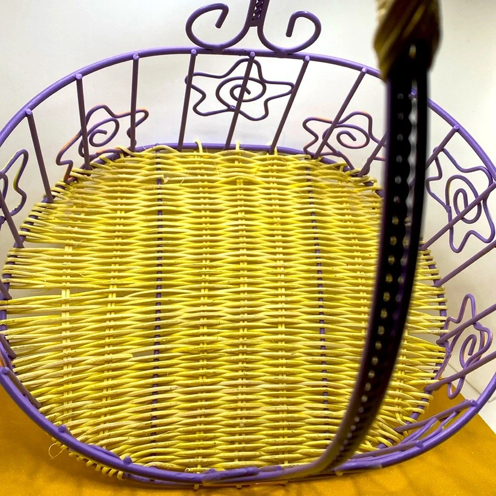 Easter Basket Light Purple Metal Woven Wicker With Spiral Star Design